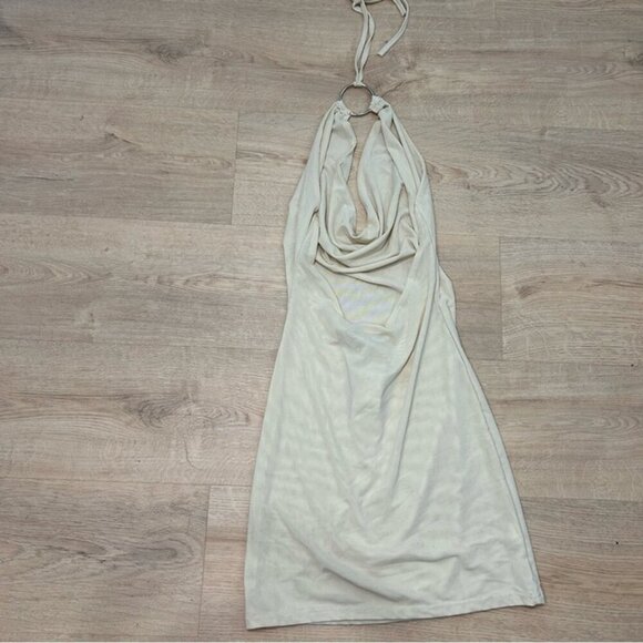 NWT Murci Cream Halter Bodycon Scoop Neckline Mini Sleveless Dress Women’s 4 - Picture 3 of 4
